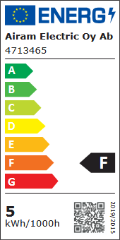 Energiatehokkuusmerkintä LED-GU10 Airam, 4.2W, 345lm, 50x54mm, 36°